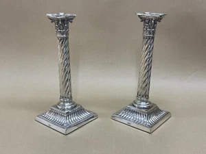 Pair Of Antique Victorian Silver Plated Corinthian Columns Candlesticks C1885 - Picture 1 of 11