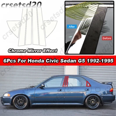 Cubierta de puerta cromada de poste de pilar de coche 6 piezas para Honda Civic Sedán G5 1992-1995 Foto 1 de 4