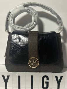 πΌπ¦ Michael Kors πΌπ¦ Lillie Black Brown Signature Flap Satchel Bag πΌ GB15 - Picture 1 of 14