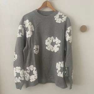 DENIM TEARS Corona de Fondo Manga Larga Camiseta Sudadera LS Gris Talla M RARA NUEVA - Imagen 1 de 7