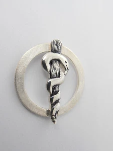 Bastone di Esculapio : Spilla da giacca in Argento 925 - Asclepio Dottori Medici - Picture 1 of 9