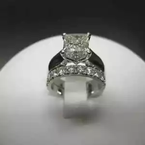 4.00Ct Princess Cut Lab Created Diamond 925 Sterling Silver Bridal Ring Band Set - Picture 1 of 6