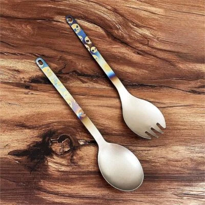 Pure Titanium Long Handle Spoon Spork Lightweight Portable Cutlery EDC Flatware - Image 1 of 4