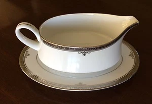 Noritake Buckingham Platinum Pattern Number 4347 Gravy Boat with Underplate - Picture 1 of 5