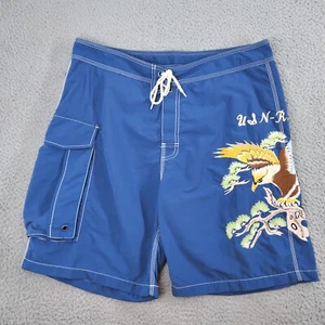 POLO Ralph Lauren Board Shorts Mens XL Blue USN-RL Navy Japanese Souvenir Eagle - Picture 1 of 18