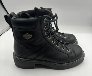 Harley Davidson Women's Black Leather Motorcycle Boots Ankle Zip #84051 Size 8.5 - Picture 1 of 8
