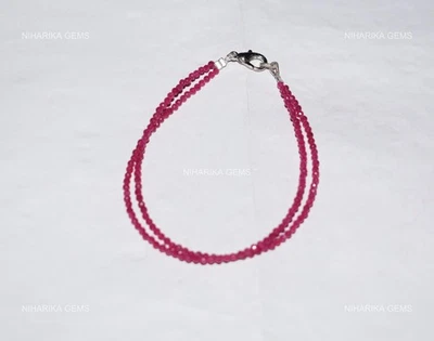 Elegante pulsera artesanal con cuentas de piedra rubí de laboratorio redonda de plata de ley 925 joyería Foto 1 de 4