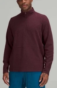 Lululemon Uomo At Ease Mezza Zip Heathered Cassis Nero Medio Marrone Borgogna - Foto 1 di 11