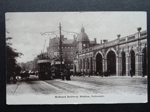 Leicester MIDLAND RAILWAY STATION & TRAMWAY shows CROWN Co. LACE GLOVES c1905 PC - Picture 1 of 3