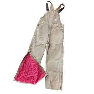 Carhartt Quilted Lined Duck Bib Overalls Mens 36x30 Double Knee R02 BRN USA Made - Picture 1 of 14