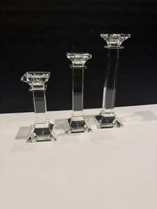 Mikasa Crystal Taper Candle Holders – Set of 3 Graduated Square Pedestal - Picture 1 of 3