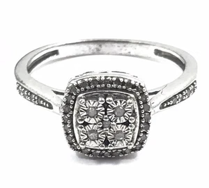 Anillo de boda nupcial cuadrado de diamantes y plata de ley para damas talla 7 3125-LM - Imagen 1 de 5