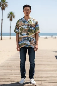 REYN SPOONER Laguna Beach Men's California Landmarks Aloha Hawaiian Shirt | M - Picture 1 of 16