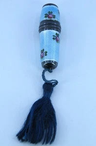 Vtg Sterling Silver Blue Guilloche Enamel Travel Sewing Kit Roses Germany - Picture 1 of 13