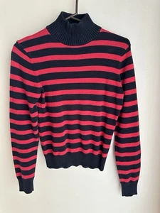 Vtg Polo Ralph Lauren Sweater Womens Medium Red Black Striped Pullover Grunge - Picture 1 of 9
