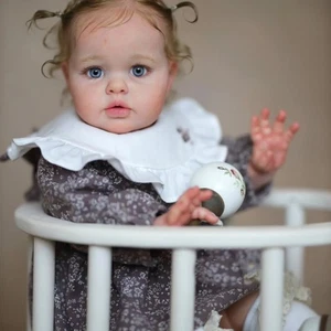 22in Reborn Baby Doll Painted Cute Toddler Girl Rooted Long Hair Cloth Body Gift - Picture 1 of 3