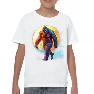 Full Moon Bigfoot Youth T-shirt Hiking Sasquatch Hide and Seek Champ Kids - Picture 1 of 50