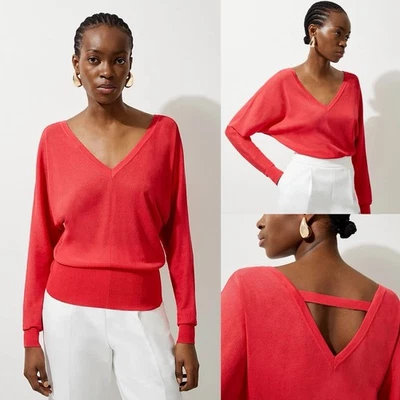 Karen Millen Lightweight Knitted Sweater Size Large V Neck V Back Long Sleeve - Image 1 of 4