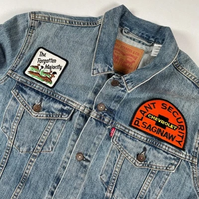 Levi's Denim Jacket Patches Chevrolet Plant Security The Forgotten Majority L - Image 1 of 4