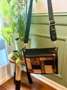 Vintage Fossil Leather Suede Patchwork Boho Hippie Crossbody Purse Shoulder Bag - Picture 1 of 14