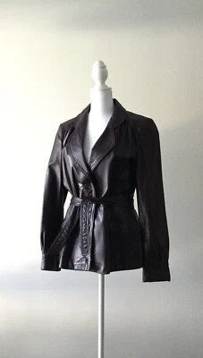 Vintage 70s Winlit Leather Belted Jacket Sz 11 Small/medium Wine Purple (084) - Image 1 of 4