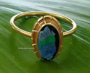 Natural Australian Opal Gemstone 925 Sterling Silver Gold Plated Ring Sz 6.5 US - Picture 1 of 6