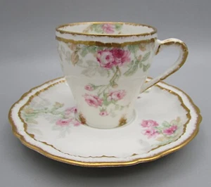Theodore Haviland Demitasse Tasse & Untertasse - rosa Rosen Schleiger 331 - Bild 1 von 5