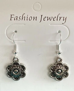 Preciosos Nuevos Pendientes Colgantes Colgantes Plata Tibetana Doble Cara 3D Flor Dije Gancho - Imagen 1 de 3
