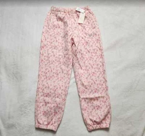 New girl's S M Gap x LoveShackFancy pink floral logo joggers pull on pants - Picture 1 of 9