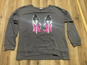 Juicy Couture Sweater, Girl's Size XL, Gray, High Heels, Sequences, Long Sleeve - Picture 1 of 11