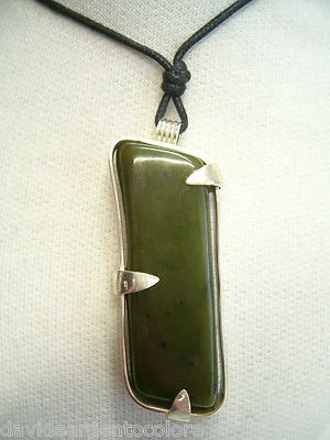 Ciondolo in ARGENTO 925 con GIADA verde naturale e girocollo - pietra dura - - Immagine 1 di 2