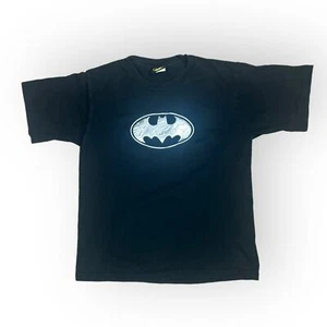  Vintage 2000s Batman TM & DC Comics Black T-Shirt with Silver 3D Logo - Picture 1 of 10