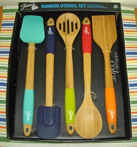 Fiesta 5-Piece Bamboo and Silicone Utensil Set w/ Box ~ Set of 5 ~ - Picture 1 of 13
