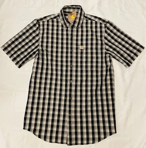 NWT Carhartt Men Plaid Relaxed Fit Lightweight Short Sleeve Shirt Small Black - Picture 1 of 8