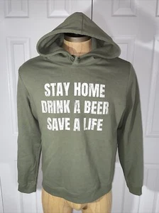 True Craft Men’s Graphic Pull Over Hoodie Sage/Green “Stay Home Drink A Beer” - Picture 1 of 10