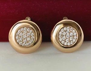 Luxus Ohrringe Runde Creole Zirkonia 750 Gold 18K vergoldet Damen 15mm Geschenk - Bild 1 von 7