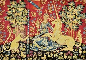 LADY & UNICORN 5 SENSES SERIE, THE VIEW 45 CM X 64 CM GOBELIN WANDBEHANG - Bild 1 von 4