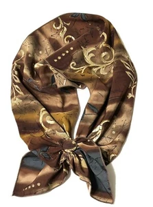 Vintage Hook and Loop Scarf Brown Beige Gray Floral Geometric Print Design - Picture 1 of 6