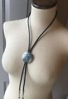 Vintage Alpaca Mexico Bolo Tie Silver Turquoise Chip Inlay Southwest Slide