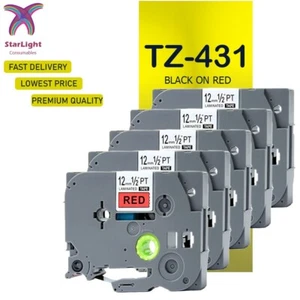 5 Label Tape Compatible With Brother Black on Red TZ431 PT-18R 2030VP 2430PC - Picture 1 of 6