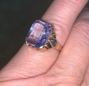 Antique Art Deco 1920's Amethyst 10KT Yellow Gold Ring Size 5 White Gold Accent - Picture 1 of 9