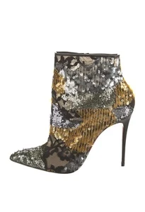 Louboutin Gipsy Bootie 100 RETE/PATCHYLACE/Gold/Silver sequin bootie stiletto 37 - Picture 1 of 7