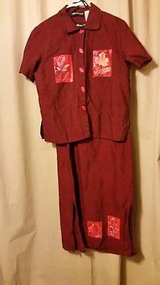 Conjunto de vestido y chaqueta larga Sag Harbor Petite talla 8 borgoña.  B13 Foto 1 de 4