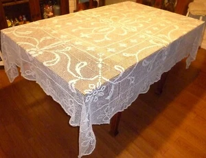 MANTEL VINTAGE 74 x 60 POINT DE VENISE Blanco Algodón Aguja ENCAJE BORDADO - Imagen 1 de 20