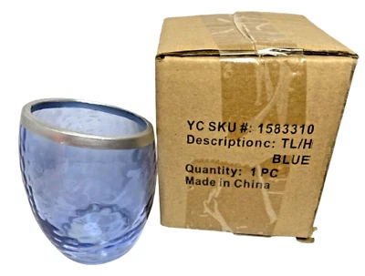 Yankee Candle BLUE Slanted Bubble Glass Tealight Tea Light Holder ~  Free Ship - Image 1 of 3