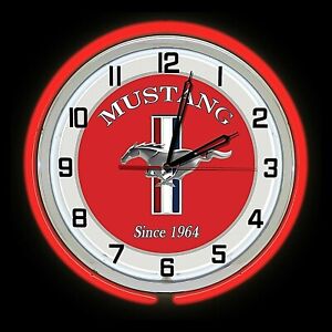 19" Ford Mustang Since 1964 Sign Red Double Neon Clock Shelby GT 5.0