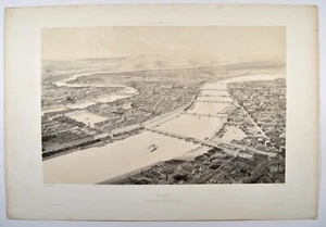 Lyon Guesdon 1860 Original Litho Ansicht Vogelschau 40x56cm Bird Eyes View - Bild 1 von 4