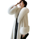 Women's White Luxury Faux Fur Lapel Collar Long Parka Winter Warm Coat Plus Size
