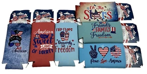 (6 PK) Love Peace Freedom USA FLAGS SLIM CAN COOLER COOZIE Fits 12oz Slim Cans - Picture 1 of 8
