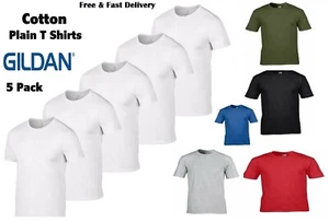 Gildan T Shirts Mens 5 Pack Cotton Plain Tshirt Heavy Top Wholesale S-XL Men New - Picture 1 of 7